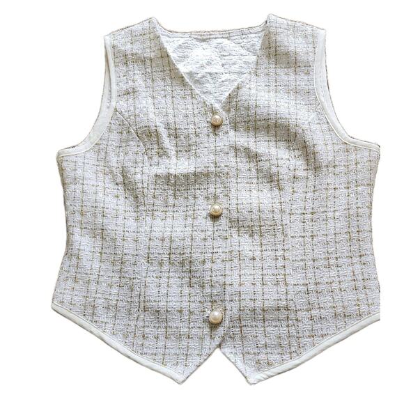SHEIN Frenchy Plus White Gold Plaid Pattern Button Front Vest Blazer Large - Picture 1 of 5